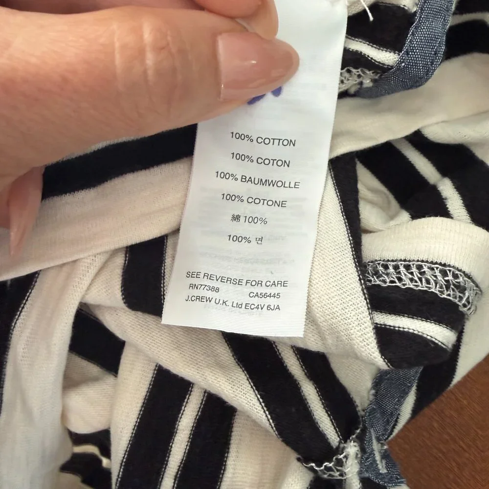 🔥 $15 SALE Classic J.Crew striped cotton top 3/4 sleeves Cream Black Size XS
